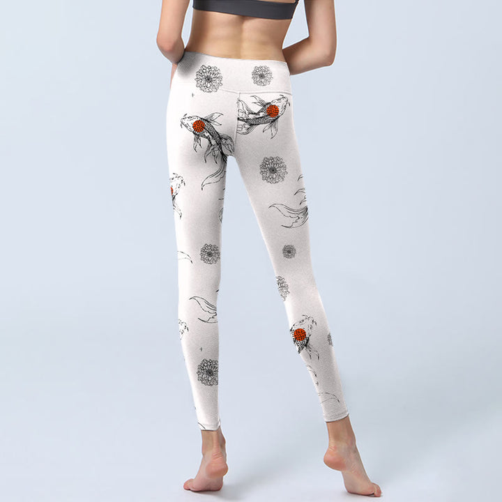 Leggings de sport imprimés Buddha Stones Koi Fish Chrysanthemum pour femmes, pantalons de yoga - image 7