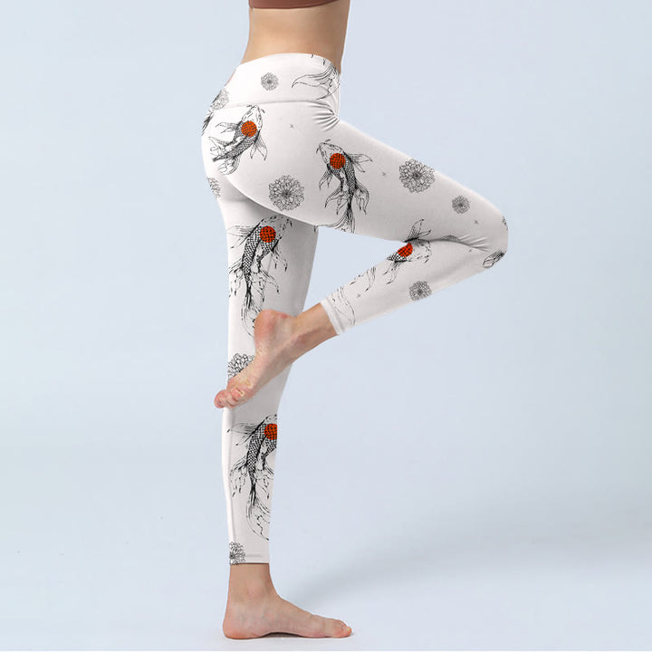 Leggings de sport imprimés Buddha Stones Koi Fish Chrysanthemum pour femmes, pantalons de yoga - image 4