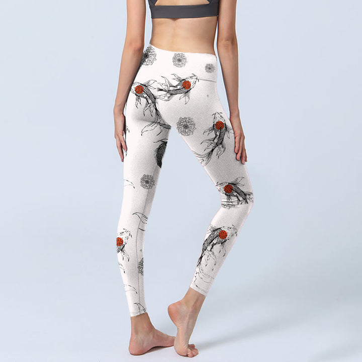 Leggings de sport imprimés Buddha Stones Koi Fish Chrysanthemum pour femmes, pantalons de yoga - image 4