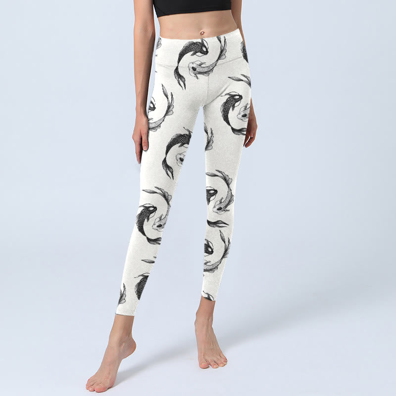 Leggings de sport imprimés Buddha Stones Yin Yang Koi Fish pour femmes, pantalons de yoga - image 5