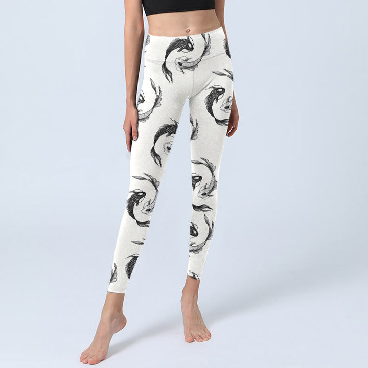 Leggings de sport imprimés Buddha Stones Yin Yang Koi Fish pour femmes, pantalons de yoga - image 5