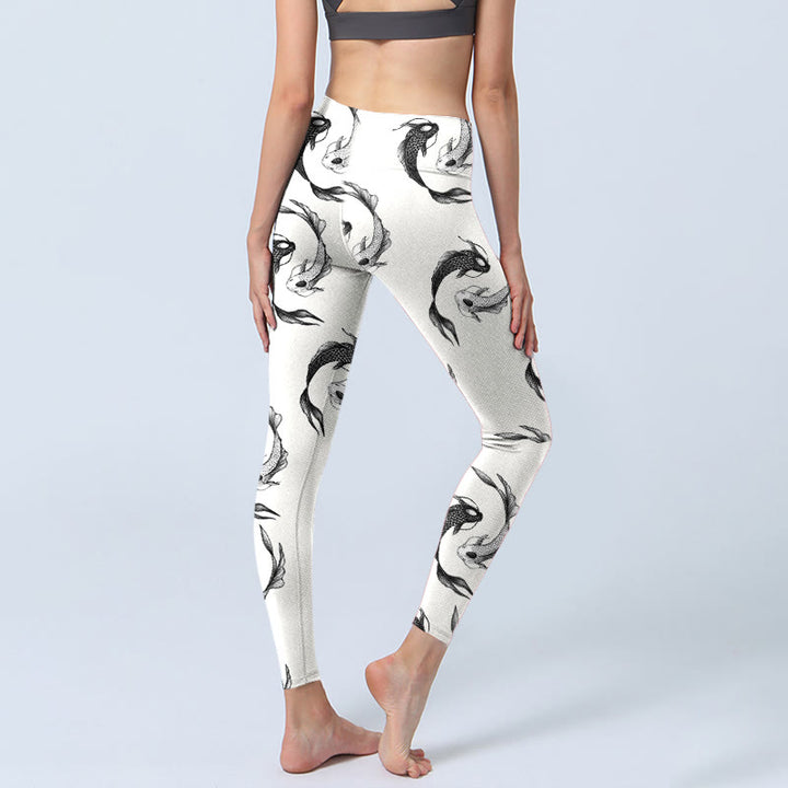 Leggings de sport imprimés Buddha Stones Yin Yang Koi Fish pour femmes, pantalons de yoga - image 3