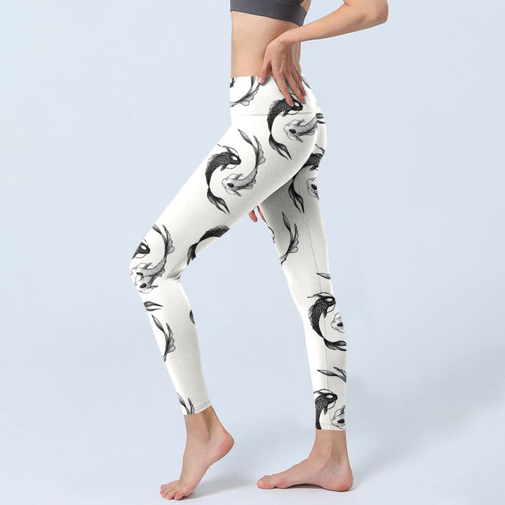 Leggings de sport imprimés Buddha Stones Yin Yang Koi Fish pour femmes, pantalons de yoga - image 3