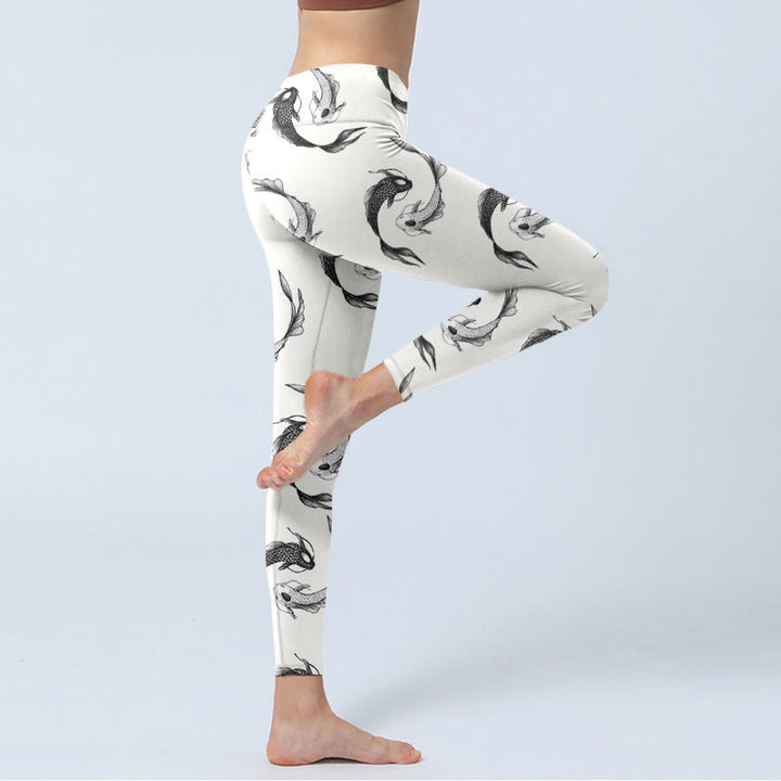 Leggings de sport imprimés Buddha Stones Yin Yang Koi Fish pour femmes, pantalons de yoga - image 4