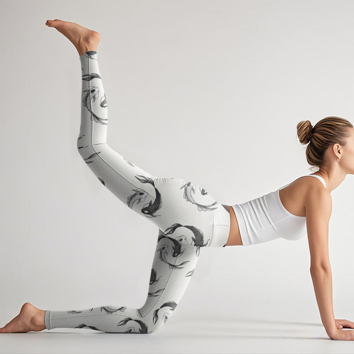 Leggings de sport imprimés Buddha Stones Yin Yang Koi Fish pour femmes, pantalons de yoga - image 7