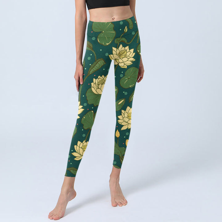 Leggings de sport imprimés Buddha Stones , fleurs de lotus en fleurs, feuilles de lotus, pantalons de yoga pour femmes - image 5