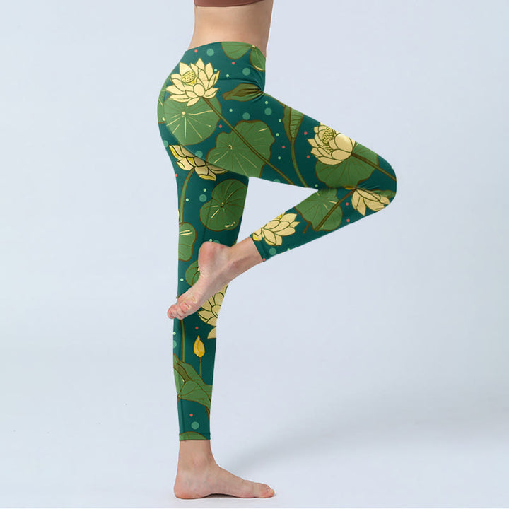 Leggings de sport imprimés Buddha Stones , fleurs de lotus en fleurs, feuilles de lotus, pantalons de yoga pour femmes - image 3