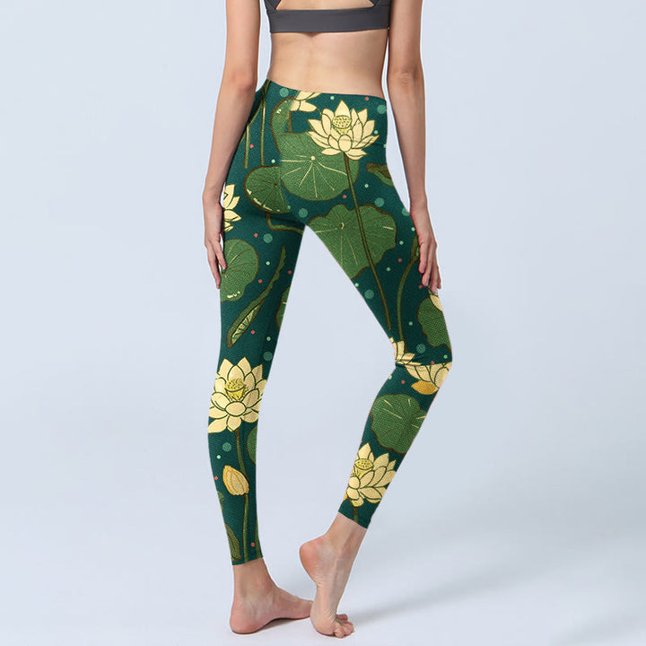 Leggings de sport imprimés Buddha Stones , fleurs de lotus en fleurs, feuilles de lotus, pantalons de yoga pour femmes - image 4