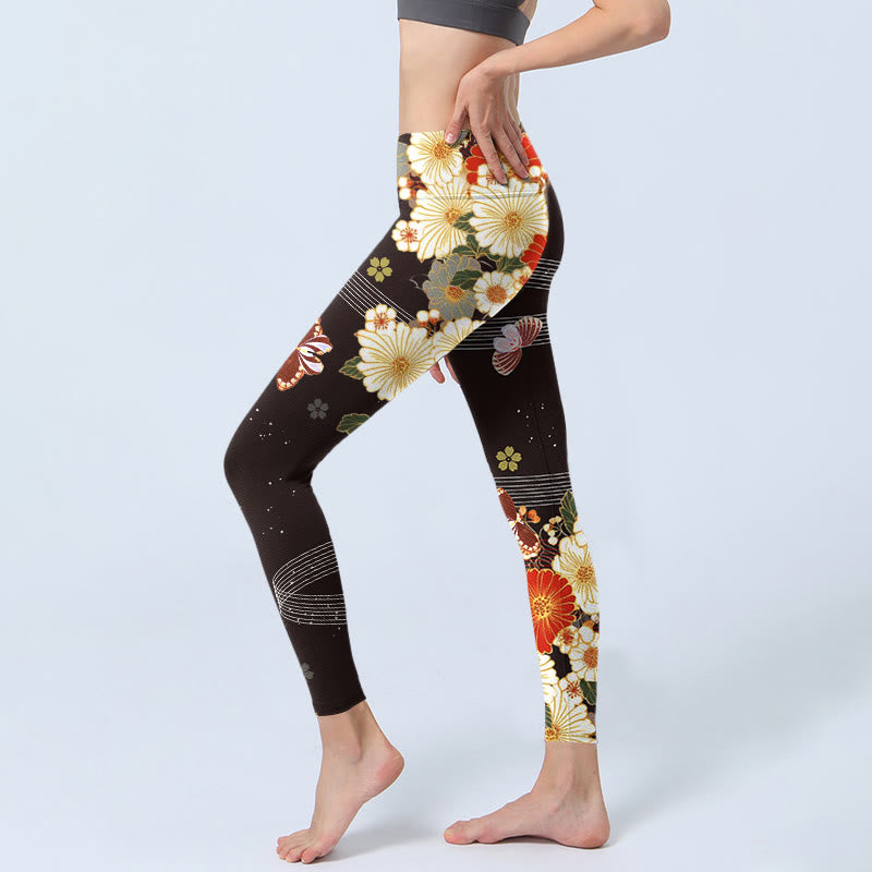 Leggings de sport à imprimé floral et papillon Buddha Stones pour femme - image 3