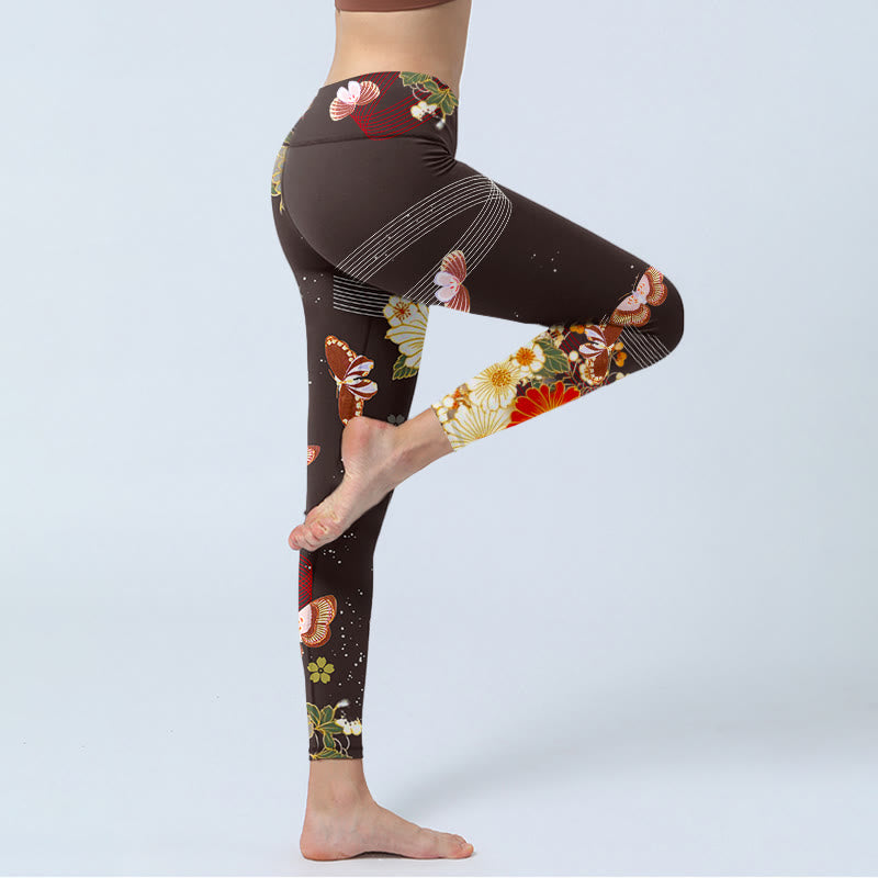 Leggings de sport à imprimé floral et papillon Buddha Stones pour femme - image 4