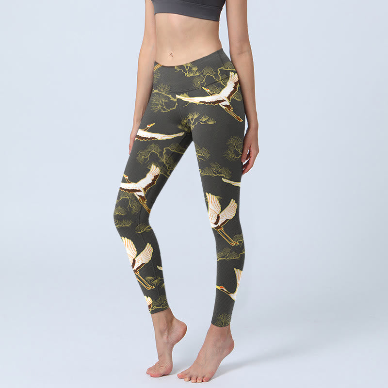 Leggings de sport à imprimé Buddha Stones, grue en plein essor, pin, pantalon de yoga pour femme - Noir - US18，UK/AU22，EU50 (4XL) - image 1