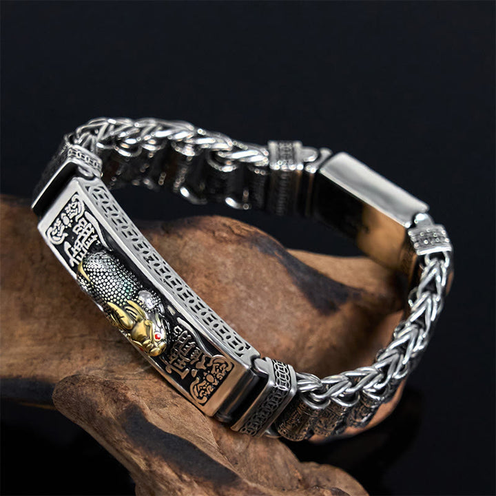 Bracelet en métal avec boucle en cuivre tibétain et Buddha Stones , roue de prière, Sutra du cœur, Pi Xiu
