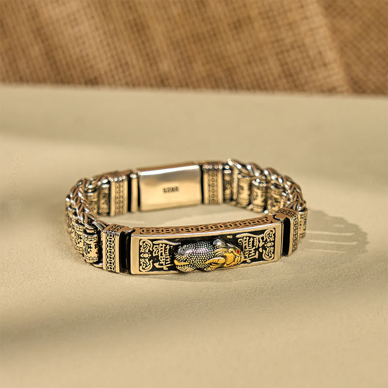Bracelet en métal avec boucle en cuivre tibétain et Buddha Stones , roue de prière, Sutra du cœur, Pi Xiu