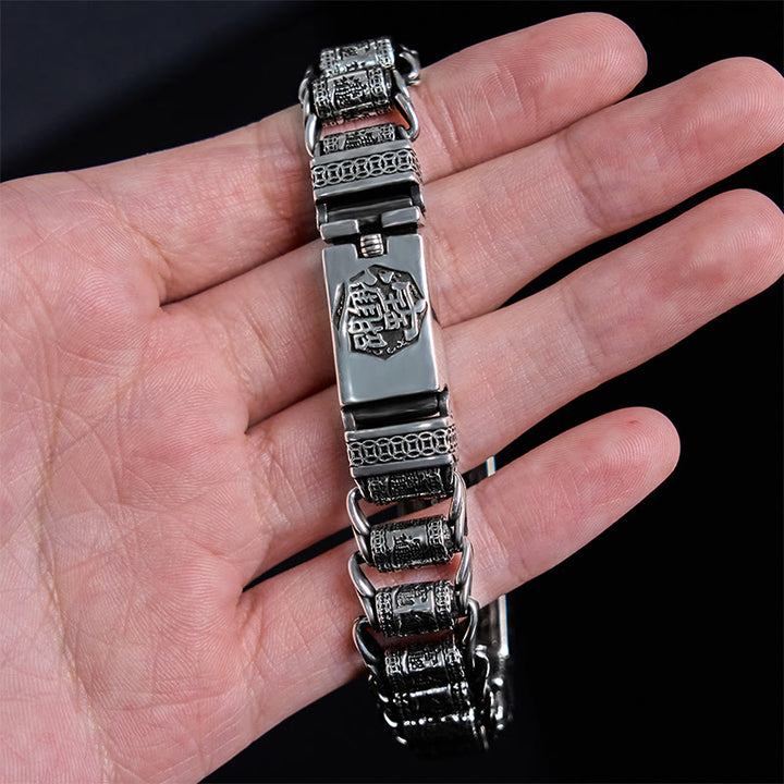 Bracelet en métal avec boucle en cuivre tibétain et Buddha Stones , roue de prière, Sutra du cœur, Pi Xiu