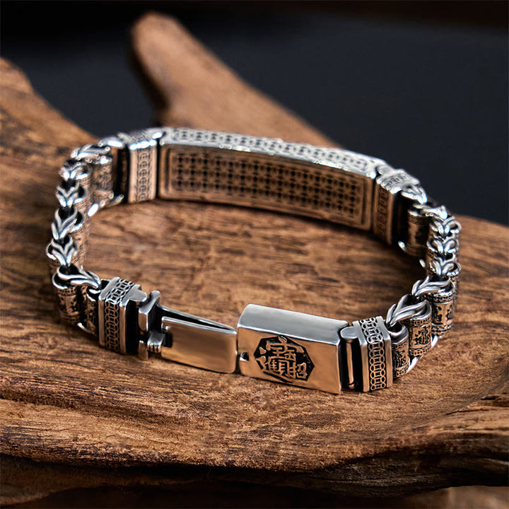 Bracelet en métal avec boucle en cuivre tibétain et Buddha Stones , roue de prière, Sutra du cœur, Pi Xiu