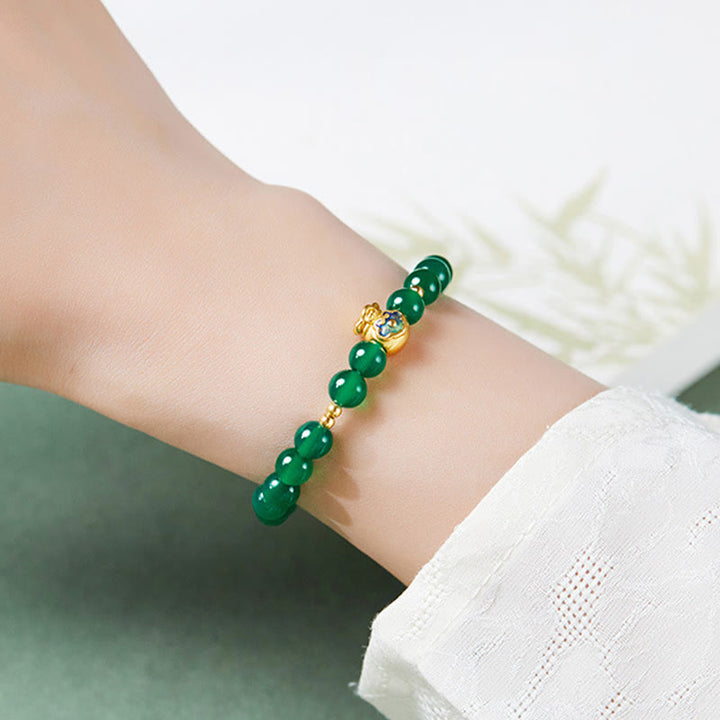 Bracelet porte-bonheur en argent sterling 999 avec Buddha Stones et calcédoine verte - image 7