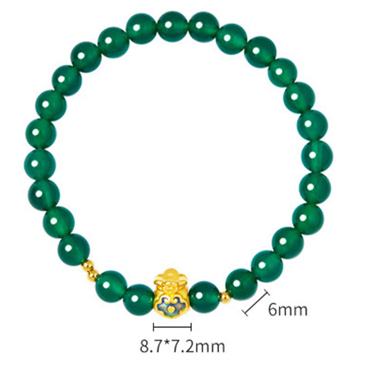 Bracelet porte-bonheur en argent sterling 999 avec Buddha Stones et calcédoine verte