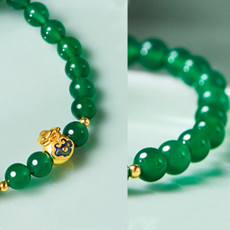 Bracelet porte-bonheur en argent sterling 999 avec Buddha Stones et calcédoine verte