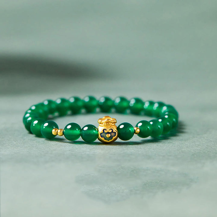Bracelet porte-bonheur en argent sterling 999 avec Buddha Stones et calcédoine verte