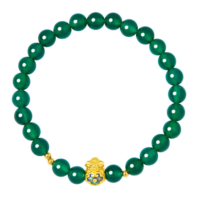 Bracelet porte-bonheur en argent sterling 999 avec Buddha Stones et calcédoine verte
