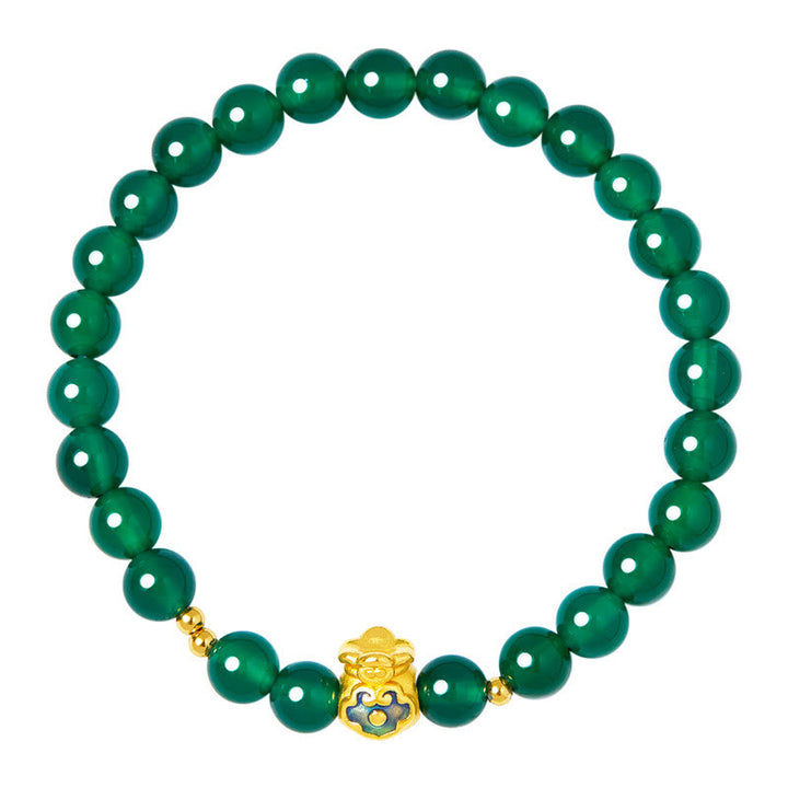 Bracelet porte-bonheur en argent sterling 999 avec Buddha Stones et calcédoine verte