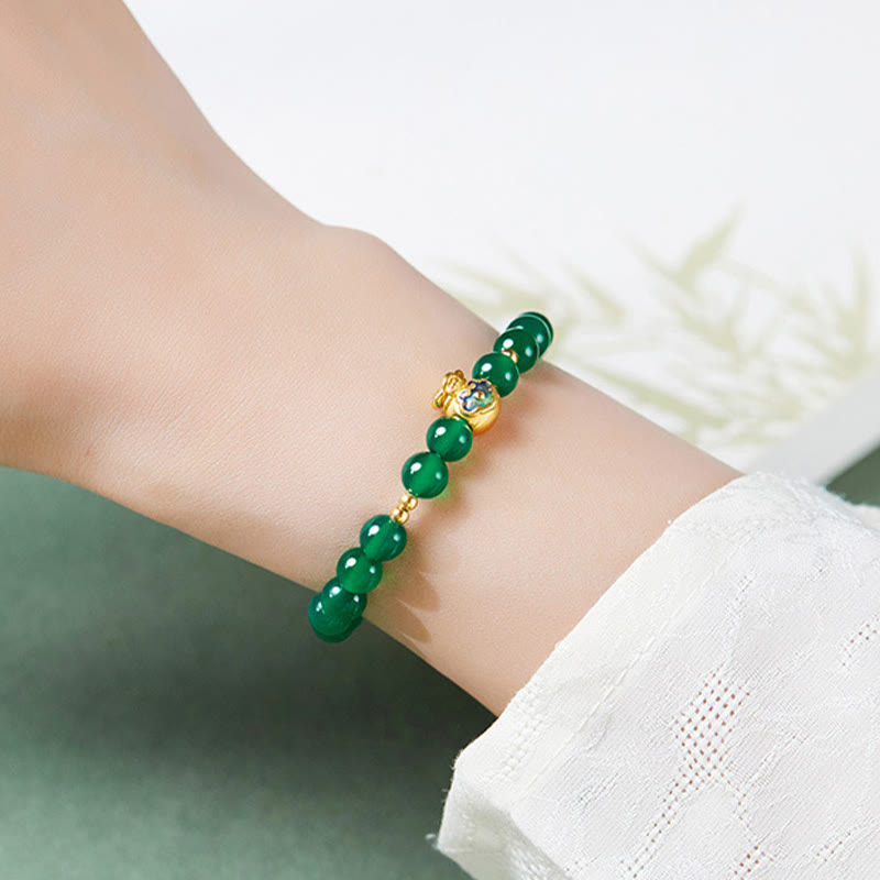 Bracelet porte-bonheur en argent sterling 999 avec Buddha Stones et calcédoine verte