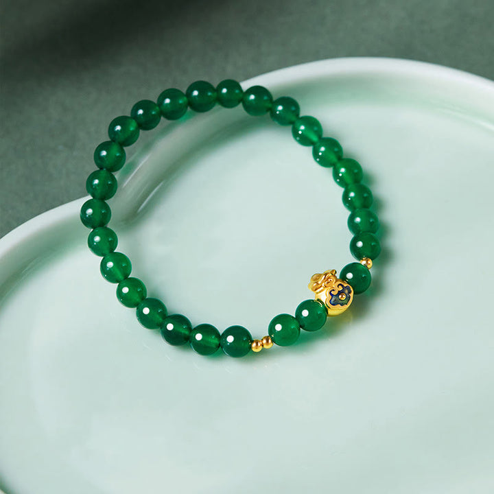 Bracelet porte-bonheur en argent sterling 999 avec Buddha Stones et calcédoine verte