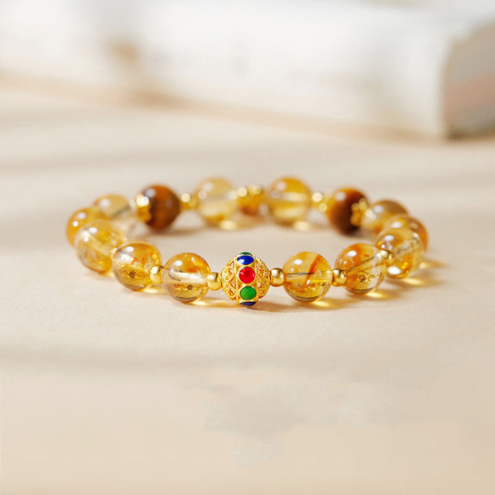 Bracelet de protection œil de tigre en citrine et argent sterling 925 avec Buddha Stones
