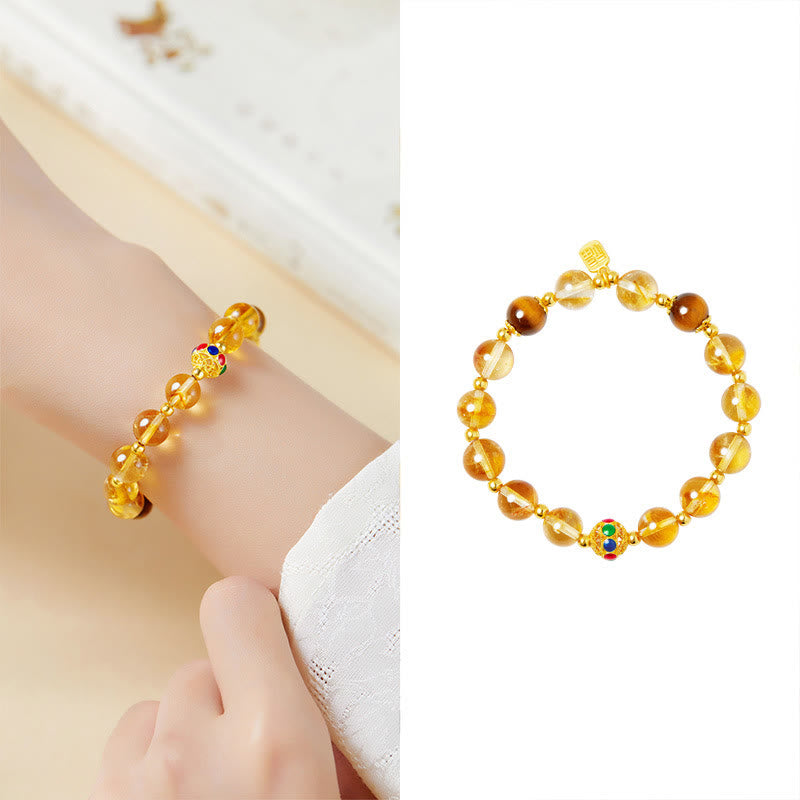 Bracelet de protection œil de tigre en citrine et argent sterling 925 avec Buddha Stones