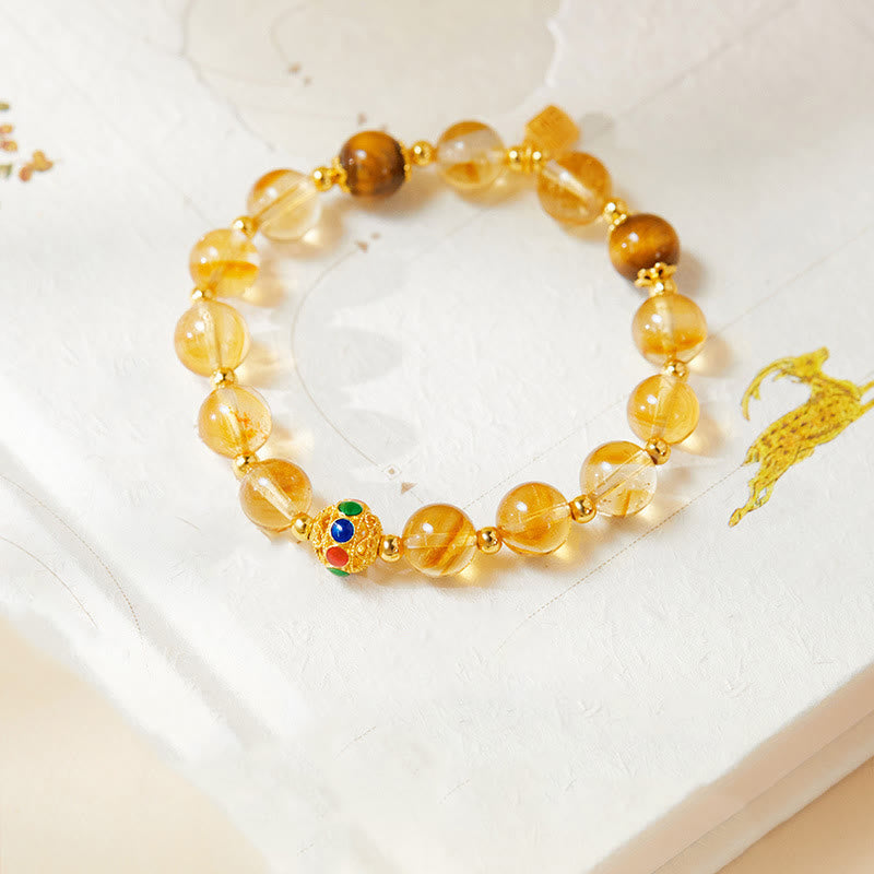Bracelet de protection œil de tigre en citrine et argent sterling 925 avec Buddha Stones