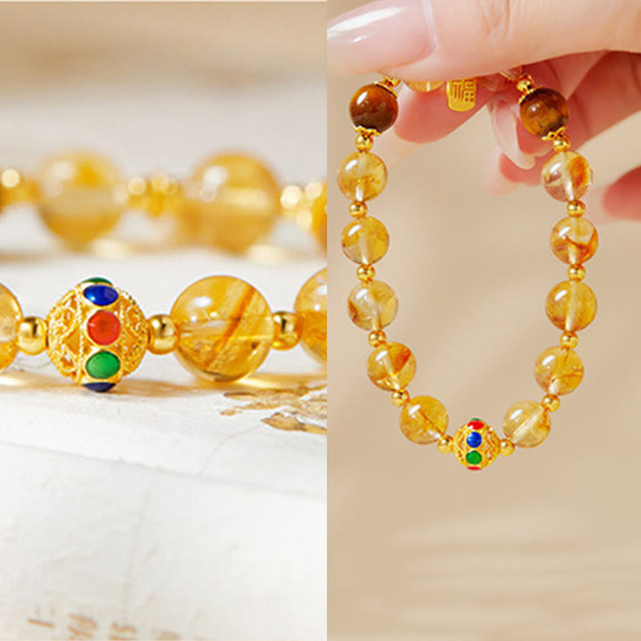 Bracelet de protection œil de tigre en citrine et argent sterling 925 avec Buddha Stones