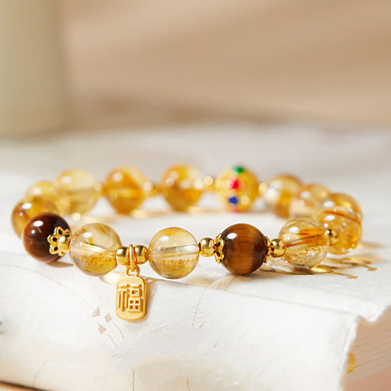 Bracelet de protection œil de tigre en citrine et argent sterling 925 avec Buddha Stones