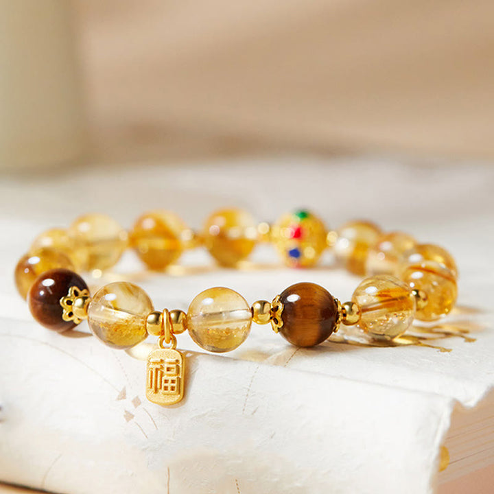 Bracelet de protection œil de tigre en citrine et argent sterling 925 avec Buddha Stones