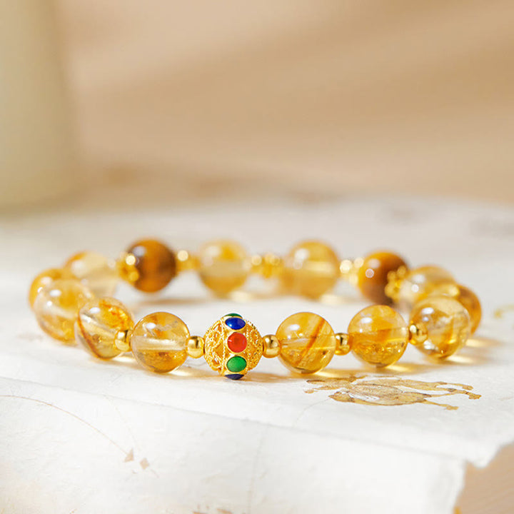 Bracelet de protection œil de tigre en citrine et argent sterling 925 avec Buddha Stones