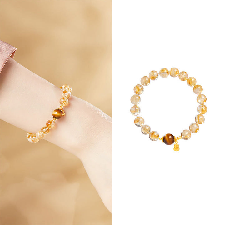 Bracelet de prospérité en argent sterling 925 avec Buddha Stones et gourde Fu, citrine et œil de tigre