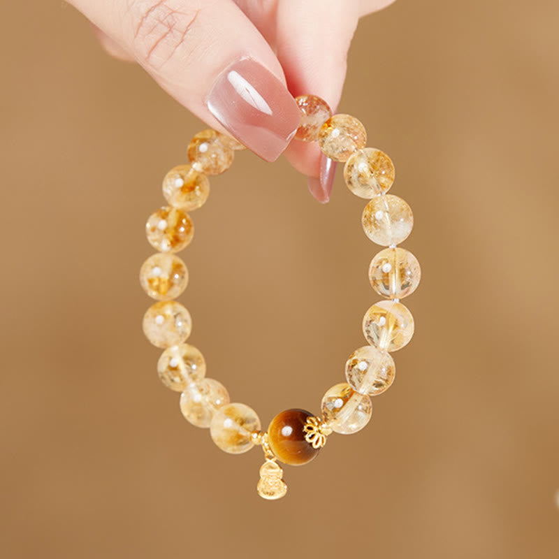 Bracelet de prospérité en argent sterling 925 avec Buddha Stones et gourde Fu, citrine et œil de tigre