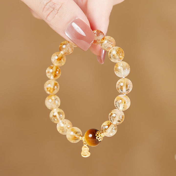 Bracelet de prospérité en argent sterling 925 avec Buddha Stones et gourde Fu, citrine et œil de tigre