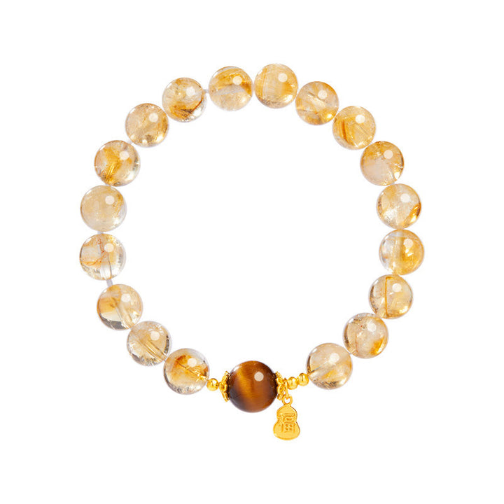 Bracelet de prospérité en argent sterling 925 avec Buddha Stones et gourde Fu, citrine et œil de tigre