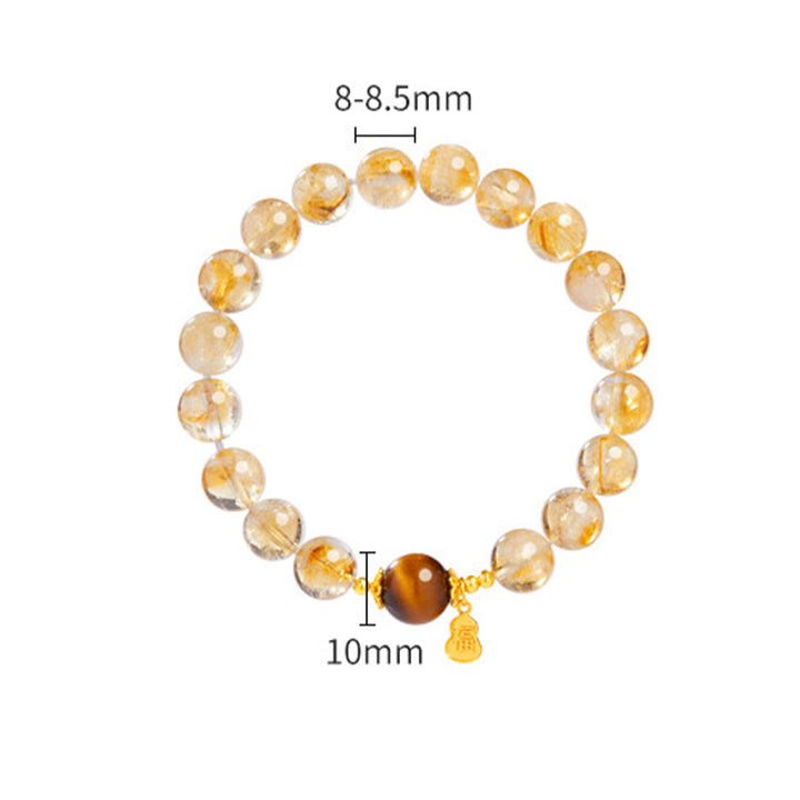 Bracelet de prospérité en argent sterling 925 avec Buddha Stones et gourde Fu, citrine et œil de tigre