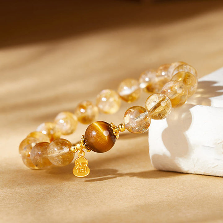 Bracelet de prospérité en argent sterling 925 avec Buddha Stones et gourde Fu, citrine et œil de tigre