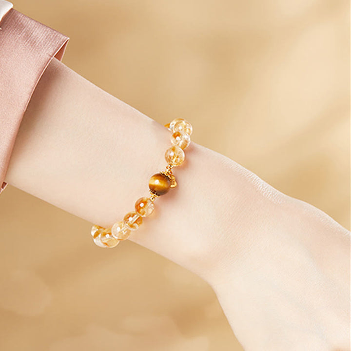 Bracelet de prospérité en argent sterling 925 avec Buddha Stones et gourde Fu, citrine et œil de tigre
