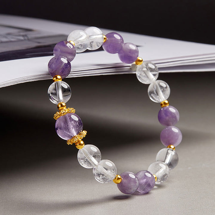 Bracelet d'équilibre en argent Buddha Stones 925 et améthyste naturelle avec cristaux blancs