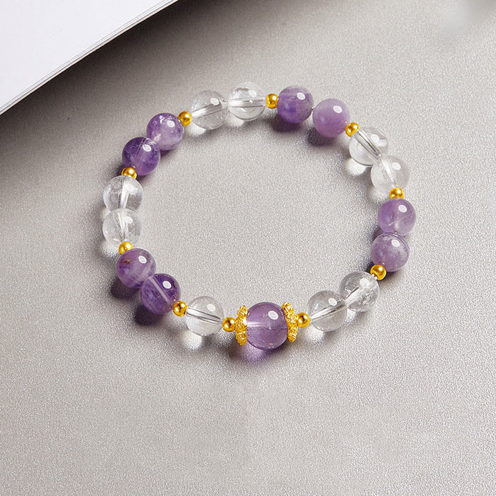 Bracelet d'équilibre en argent Buddha Stones 925 et améthyste naturelle avec cristaux blancs