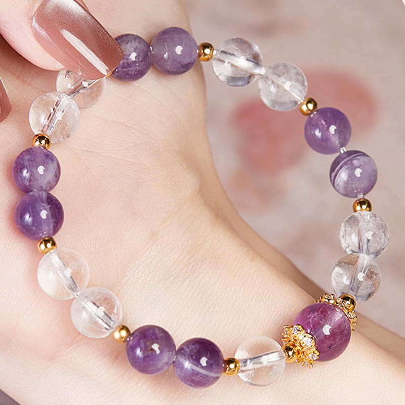 Bracelet d'équilibre en argent Buddha Stones 925 et améthyste naturelle avec cristaux blancs