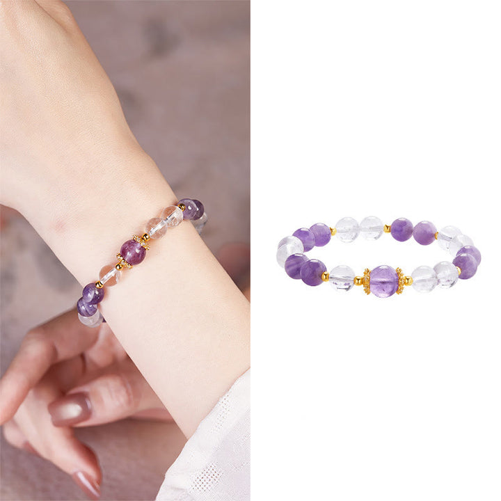Bracelet d'équilibre en argent Buddha Stones 925 et améthyste naturelle avec cristaux blancs