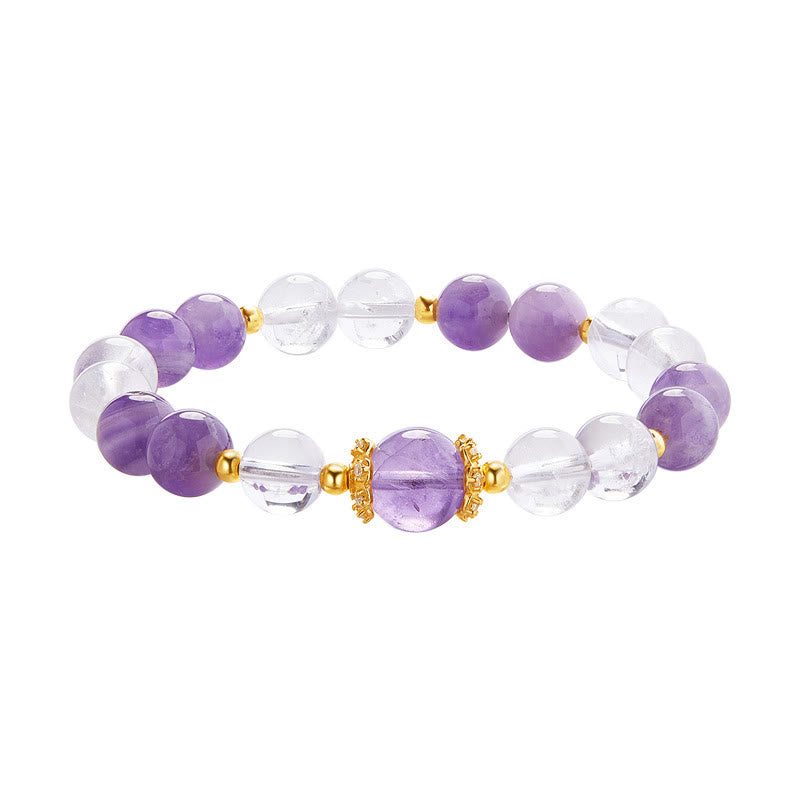 Bracelet d'équilibre en argent Buddha Stones 925 et améthyste naturelle avec cristaux blancs