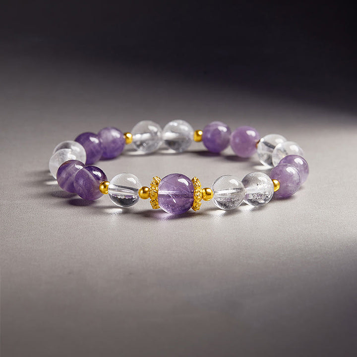 Bracelet d'équilibre en argent Buddha Stones 925 et améthyste naturelle avec cristaux blancs - Améthyste (Tour de poignet : 17-19 cm) - image 0