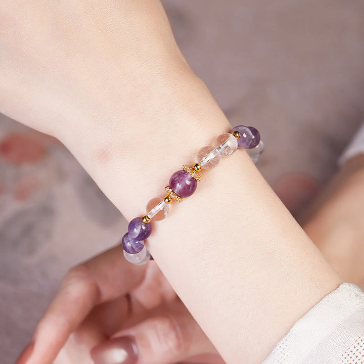 Bracelet d'équilibre en argent Buddha Stones 925 et améthyste naturelle avec cristaux blancs