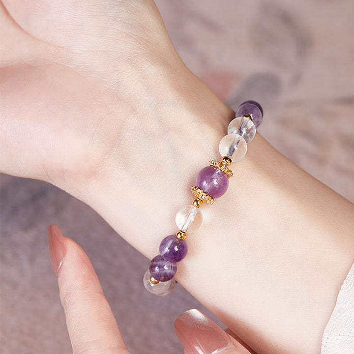 Bracelet d'équilibre en argent Buddha Stones 925 et améthyste naturelle avec cristaux blancs