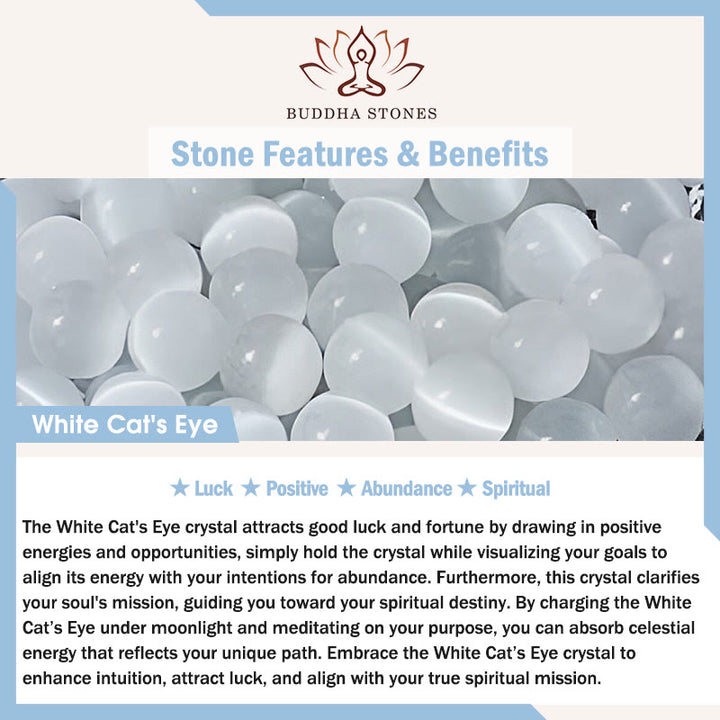 Buddha Stones Bracelet positif en obsidienne œil-de-chat blanc à tête de chat et reflet argenté - image 5